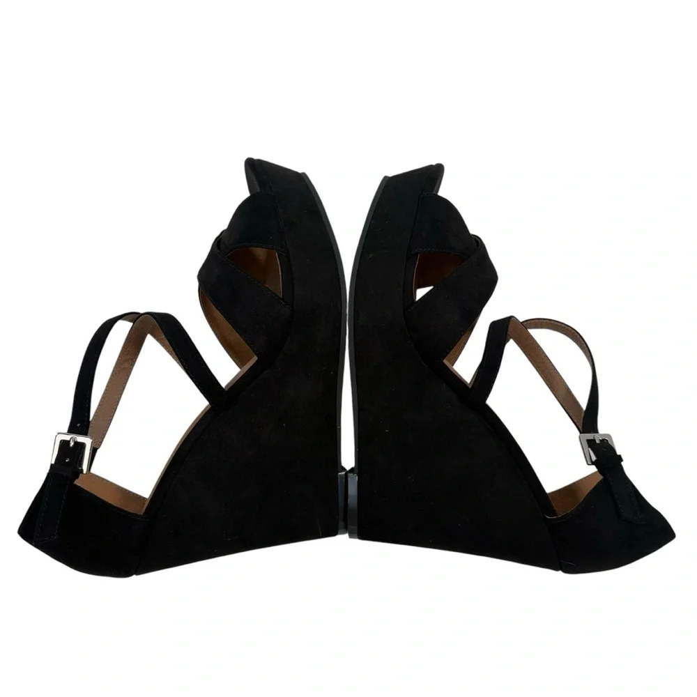 Abound 7m Bria Fab Black Faux Suede Strappy Open Peep Toe Wedges Shoes New Box - Picture 5 of 7